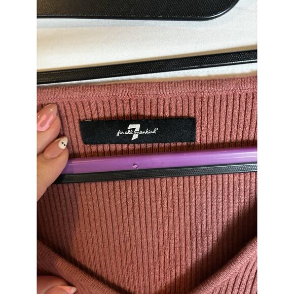 7 For All Mankind Sweetheart Rib Top M Soft berry Stretch Minimalist Chic - Picture 3 of 10